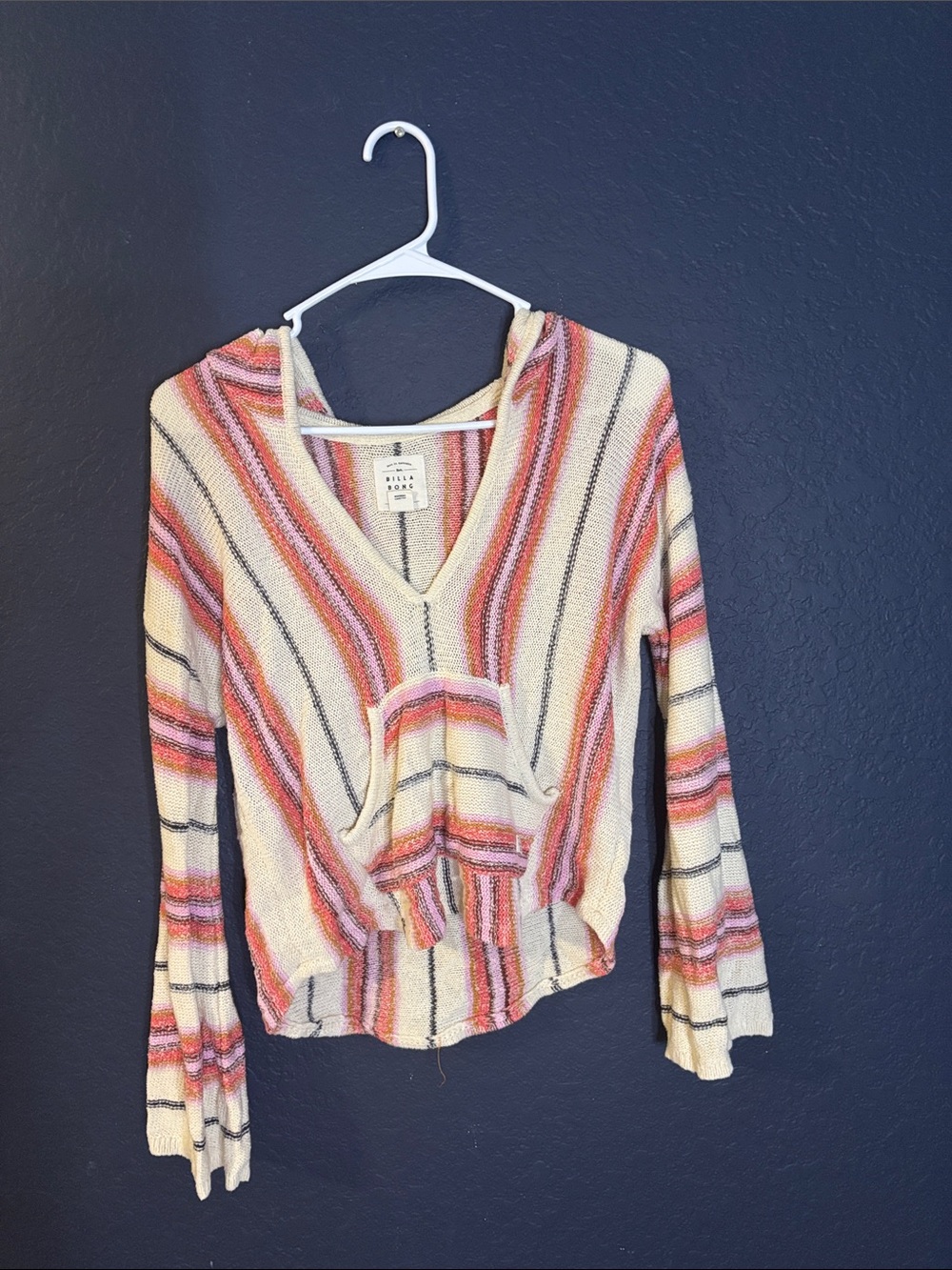 Billabong Cream Hoodie with Pink and Coral Stripes
